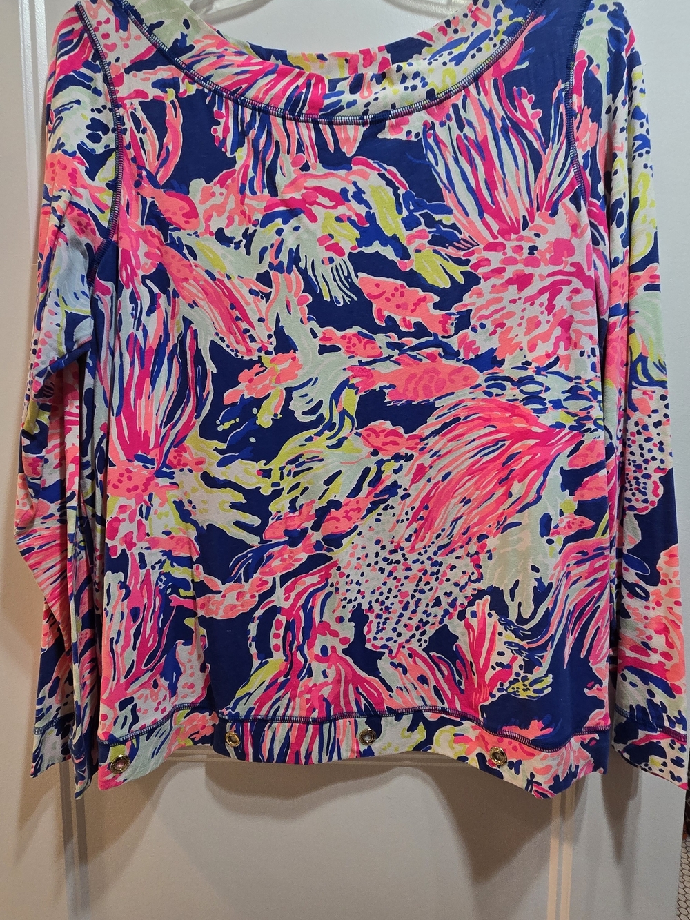 Lilly Pulitzer Navy Long-Sleeve Boatneck Top with Floral Print Size XL